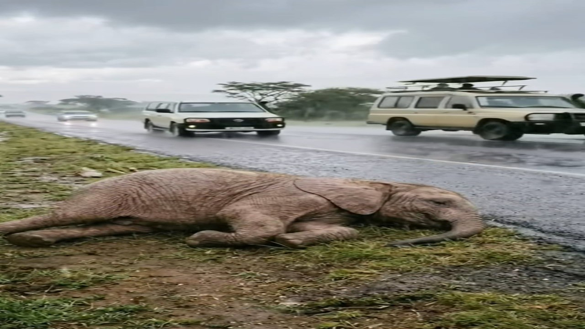 Full rescue here: T1309040_� A baby elephant collapsed beside a lonely road, too weak to stand. While others passed by, a kind