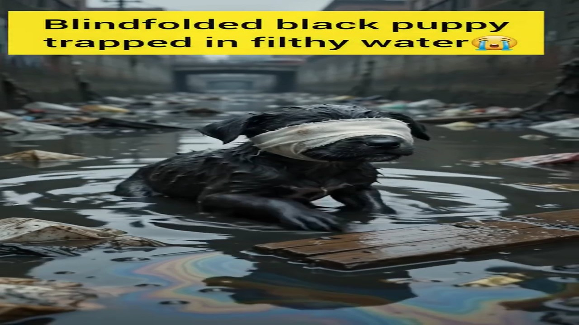 Full rescue here: T1309010_Helpless screaming puppy blindfolded left to drown in a dirty canal