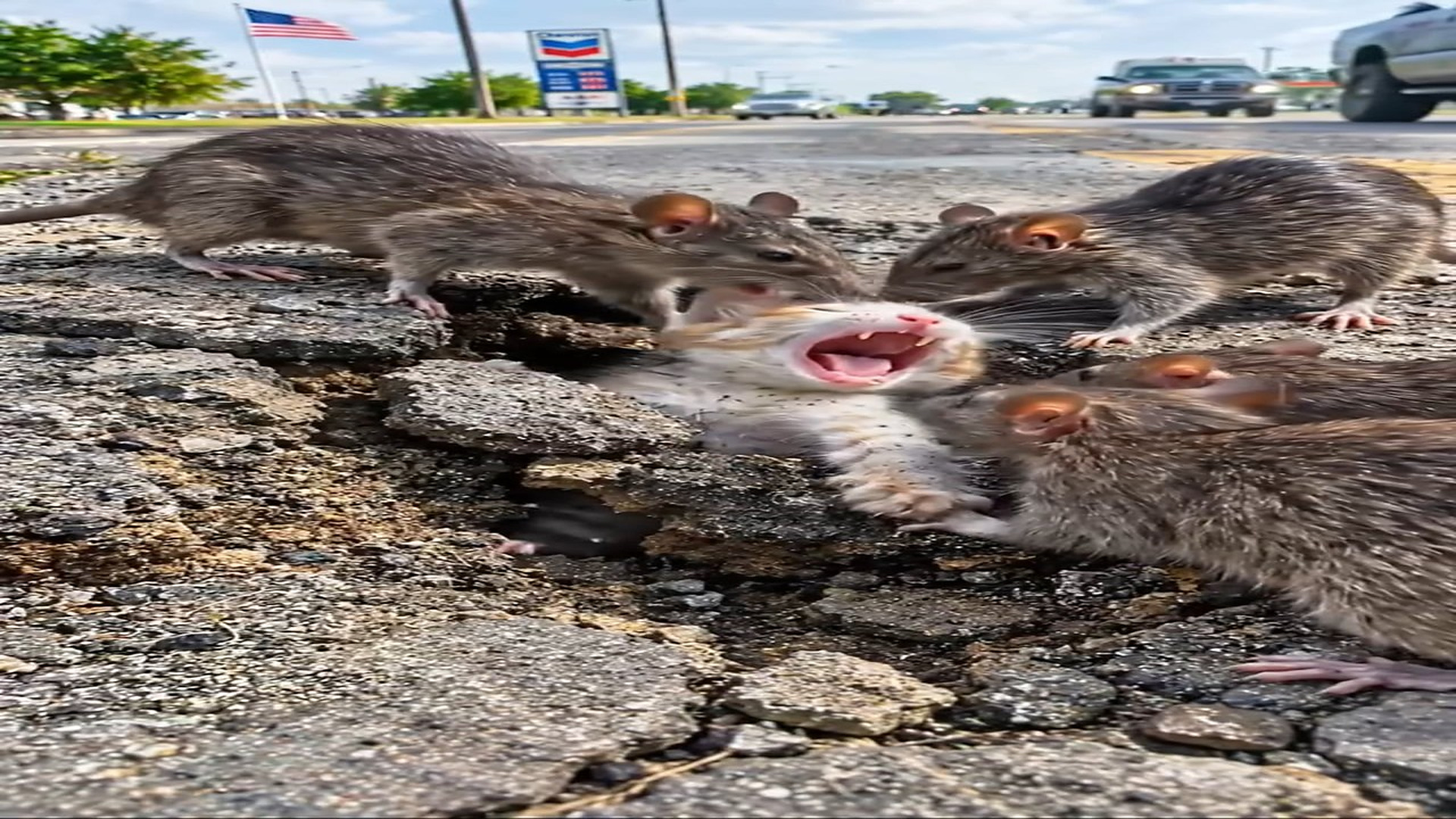 Full rescue here: T2109005_A group of rats attacked a helpless kitten in middle of road, le