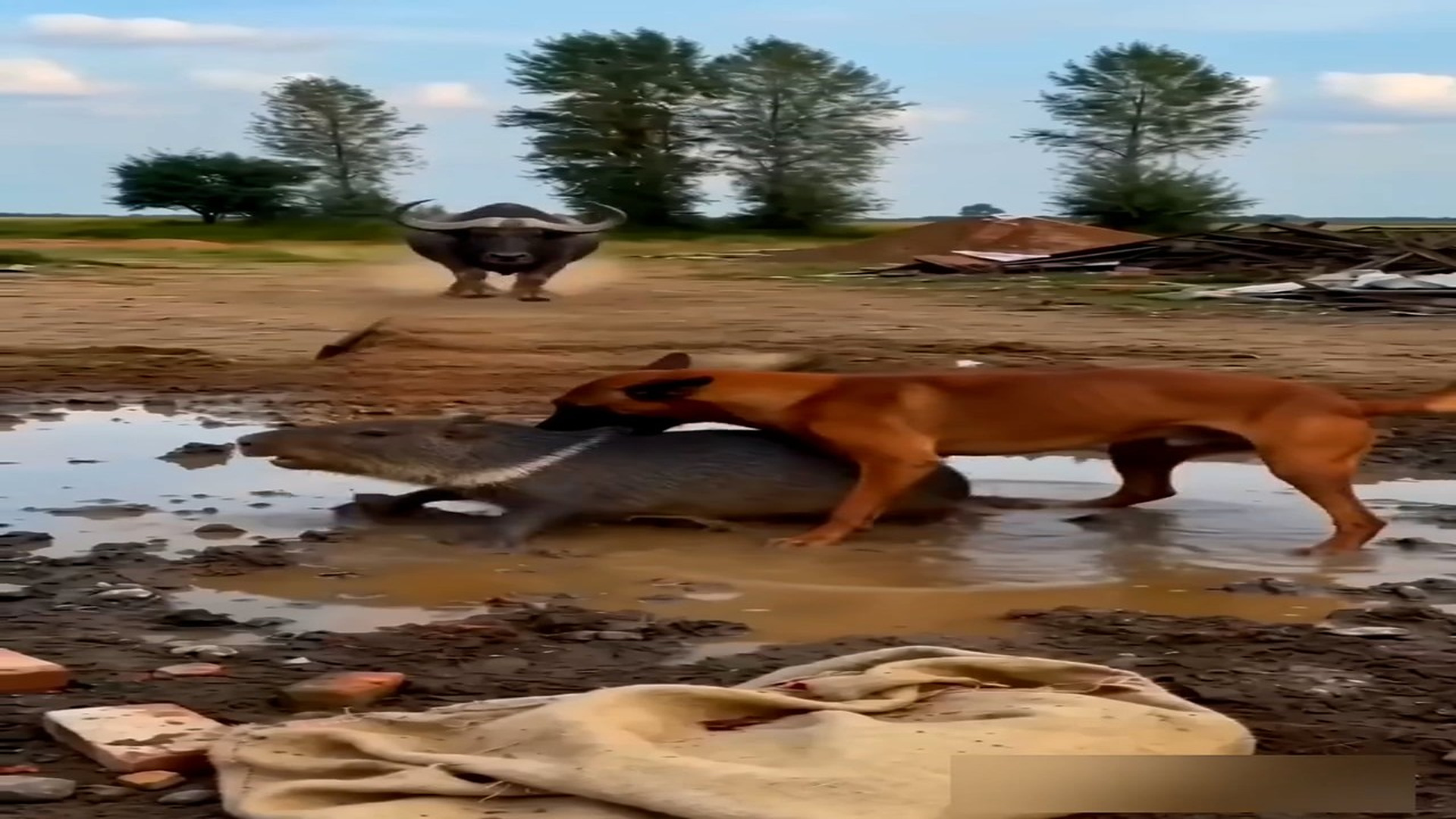 Full rescue story: T1910018_brave dog stood its ground against a grown buffalo is